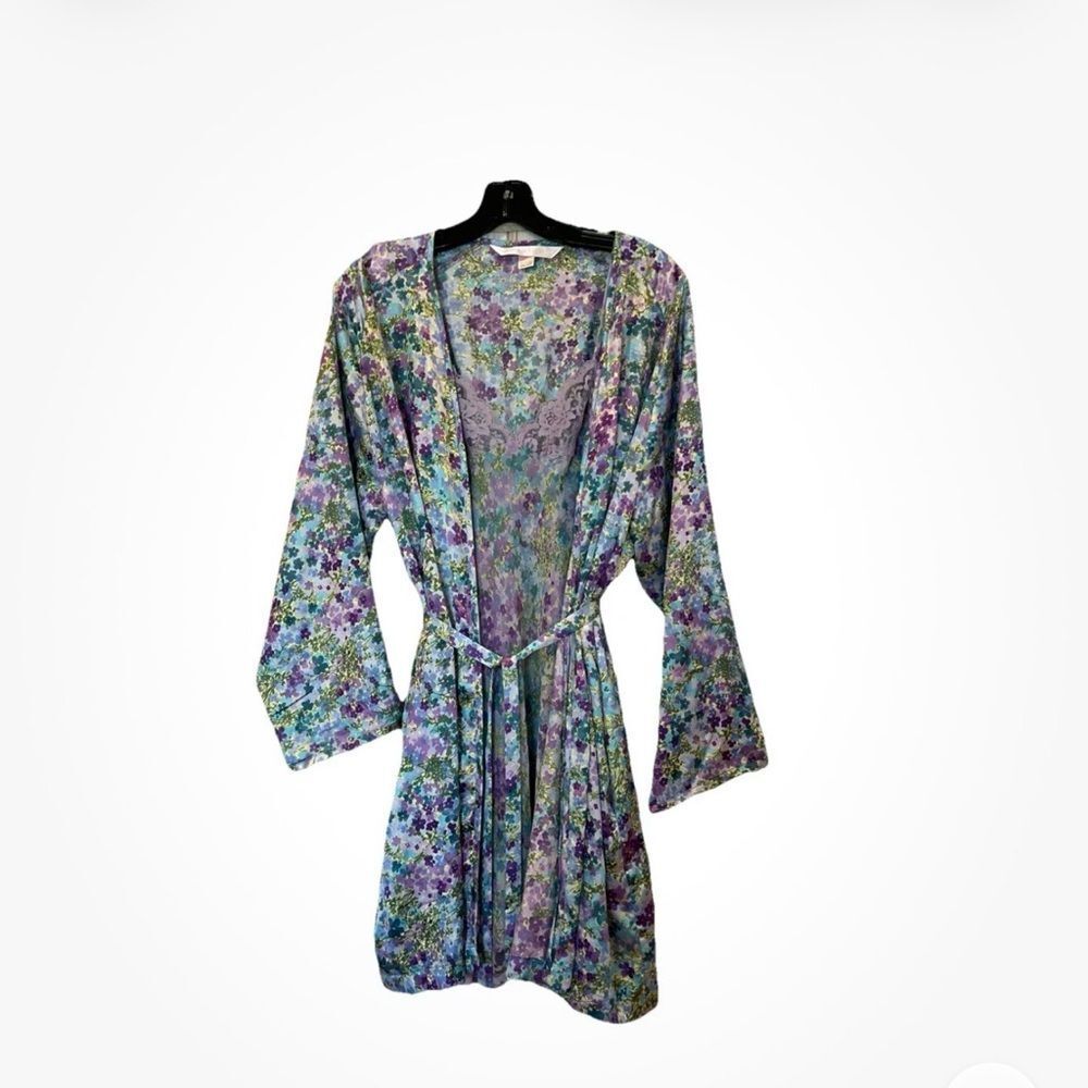 Victoria's Secret Purple Floral  Elastic-Waist Robe Nightgown Set Vintage pink